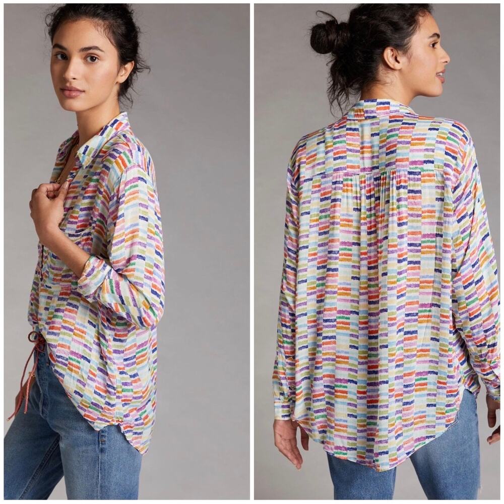 PILCRO x ANTHROPOLOGIE | The Romy Relaxed Buttondown Multi Rainbow | Large